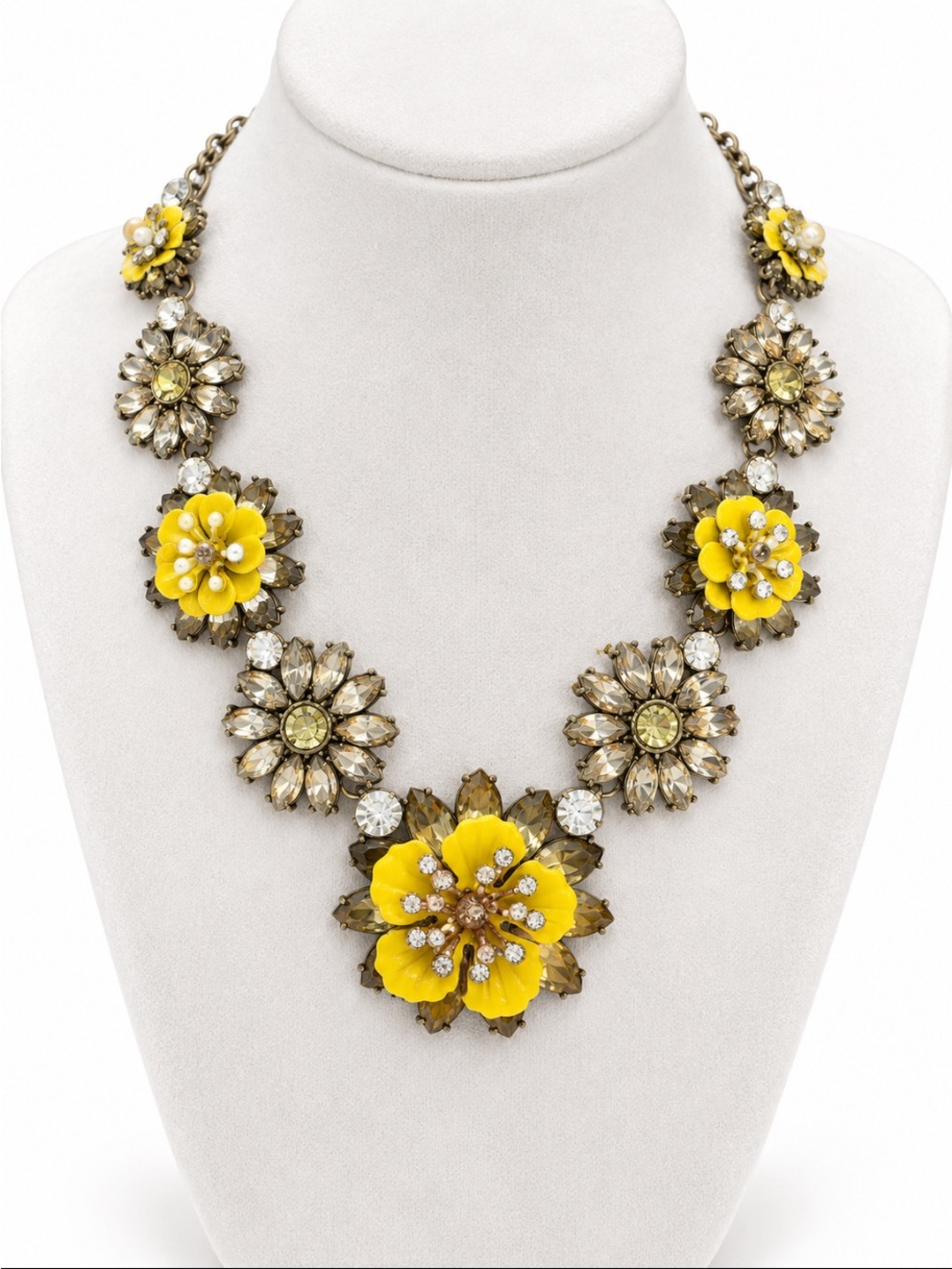 Macy’s Yellow Floral Rhinestone Crystal Statement Necklace 💥🆕💥